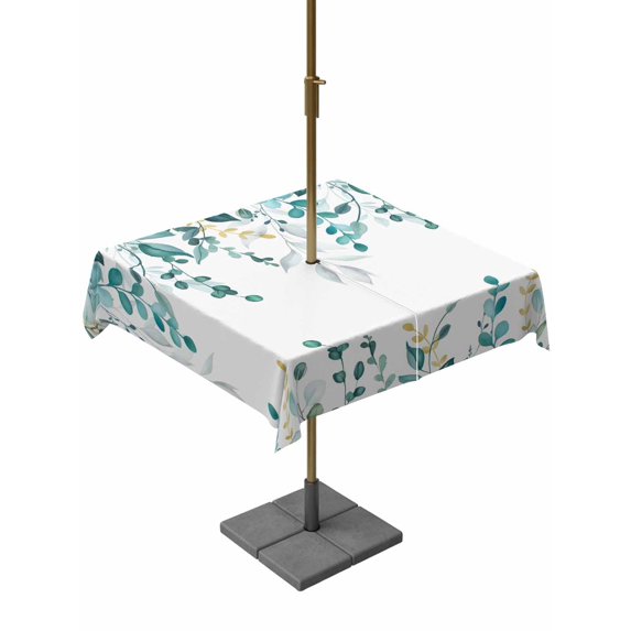 Outdoor Tablecloths with Umbrella Hole & Zipper, Teal Eucalyptus 54x54 Inch Square Tablecloths, Watercolor Spring Weeping Botanical Waterproof Table Cloth, Patio/Pool/Picnic Table Covers