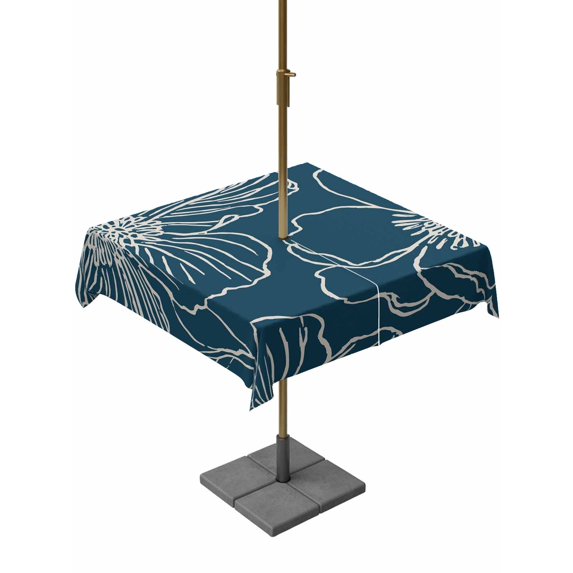 Outdoor Tablecloths with Umbrella Hole & Zipper, Teal Flowers 60x60 Inch Square Tablecloths, Spring Floral Botanical Modern Art Waterproof Table Cloth, Patio/Pool/Picnic Table Covers