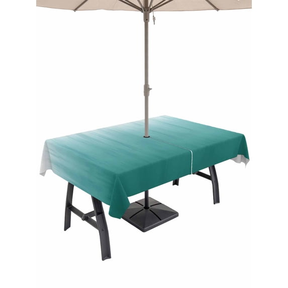 Outdoor Tablecloths with Umbrella Hole & Zipper, Teal Green Ombre 54x80 Inch Tablecloth Rectangle, Contemporary Gradient Abstract Art Waterproof Table Cloth, Patio/Pool/Picnic Table Covers