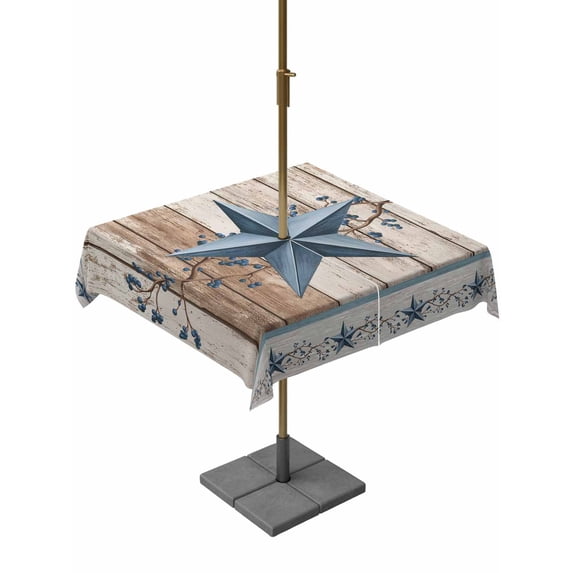 Outdoor Tablecloths with Umbrella Hole & Zipper, Texas Star Rustic 60x60 Inch Square Tablecloths, Country Blue Berry Brown Wooden Plank Waterproof Table Cloth, Patio/Pool/Picnic Table Covers