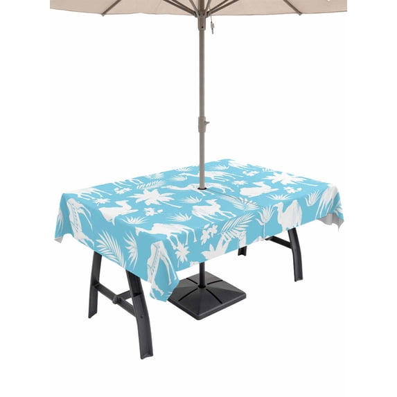 Outdoor Tablecloths with Umbrella Hole & Zipper, Tropical Plants Rectangle Tablecloth 52x70 Inch, Summer Modern Abstract Camels Sky Blue Waterproof Table Cloth, Patio/Pool/Picnic Table Covers