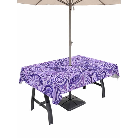 Outdoor Tablecloths with Umbrella Hole & Zipper, Vintage Purple 54x80 Inch Tablecloth Rectangle, Retro Botanical Abstract Art Waterproof Table Cloth, Patio/Pool/Picnic Table Covers
