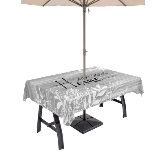 Outdoor Tablecloths with Umbrella Hole & Zipper, Vintage Slate Gray 60 x102 Inch Rectangle Tablecloths, Farmhouse Florals Leaf Coastal Sweet Home Waterproof Table Cloth, Patio Table Covers