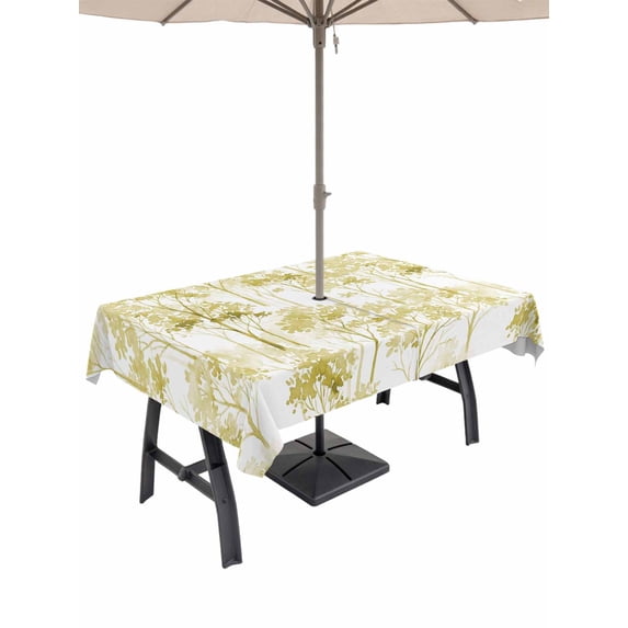 Outdoor Tablecloths with Umbrella Hole & Zipper, Watercolor Forest Green 60 x102 Inch Rectangle Tablecloths, Abstract Art Modern Trees Waterproof Table Cloth, Patio/Pool/Picnic Table Covers