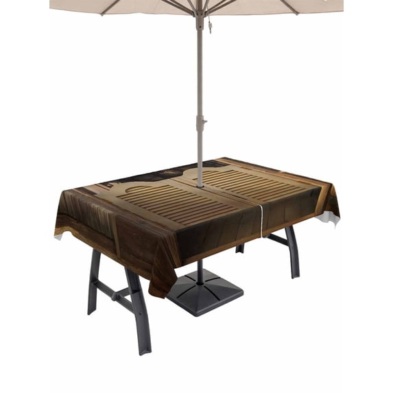 Outdoor Tablecloths with Umbrella Hole & Zipper, Western Pubs 54x80 Inch Tablecloth Rectangle, Vintage Cowboy Countryside Retro Waterproof Table Cloth, Patio/Pool/Picnic Table Covers