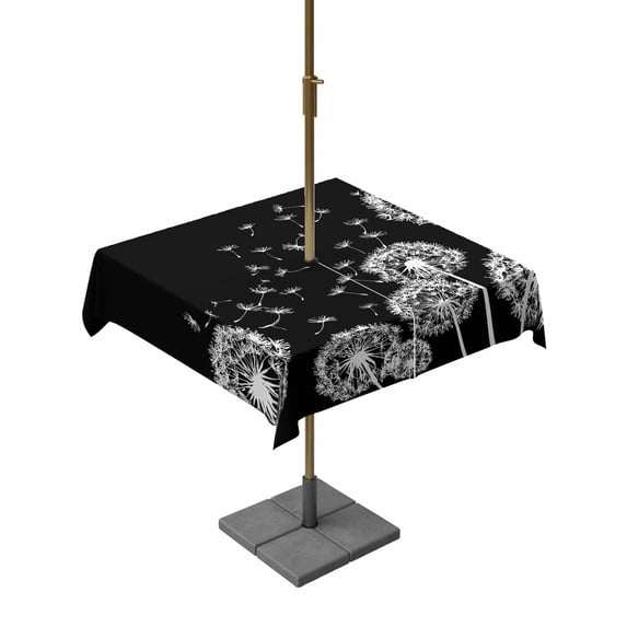 Outdoor Tablecloths with Umbrella Hole & Zipper, White Dandelion 60x60 Inch Square Tablecloths, Spring Flowers Botanical Vintage Black Waterproof Table Cloth, Patio/Pool/Picnic Table Covers
