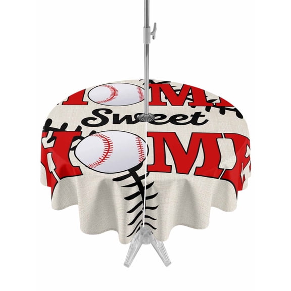 Outdoor Tablecloths with Umbrella Hole & Zipper, White Red Baseball Round Tablecloth 54 Inch, Modern Art Funny Words Waterproof Table Cloth, Patio/Pool/Picnic Table Covers