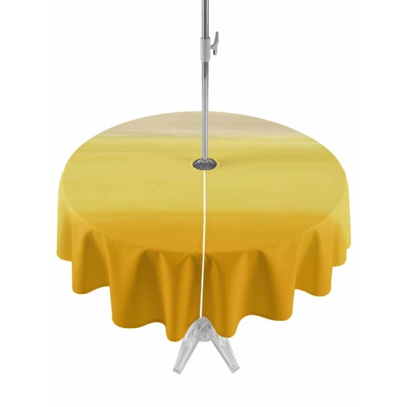Outdoor Tablecloths with Umbrella Hole & Zipper, Yellow Ombre Round Tablecloth 54 Inch, Modern Abstract Art Abstract Waterproof Table Cloth, Patio/Pool/Picnic Table Covers