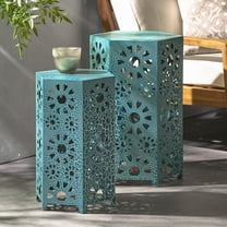 Outdoor Tables, ELIANA SIDE TABLE, Teal Patio Tables,Iron Garden Tables,