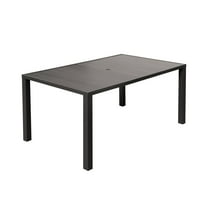 Outdoor Tables Outdoor Dining Table for 6 Person, Rectangular Slatted Metal Patio Table for Deck Garden Lawn Backyard Use with Umbrella Hole, Brown,Patio Tables