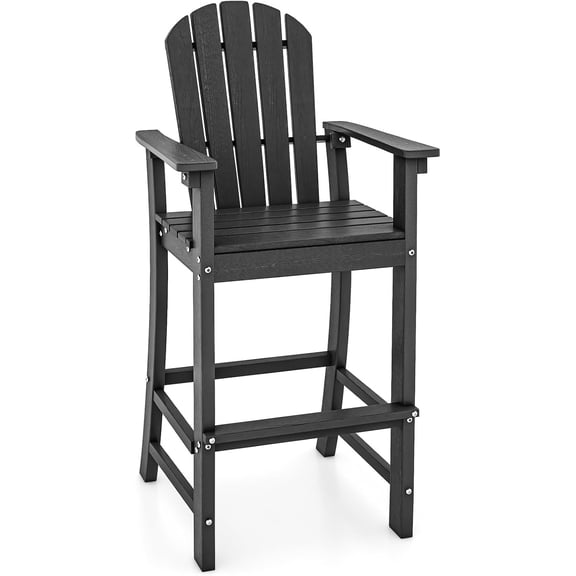 Outdoor Tall Adirondack Chair 30 Inches Seat Height, HDPE Bar Height Patio Chair with High Backrest, Armrests and Footrest, Outdoor Bar Stool for Balcony Deck Garden Poolside (1, Black)