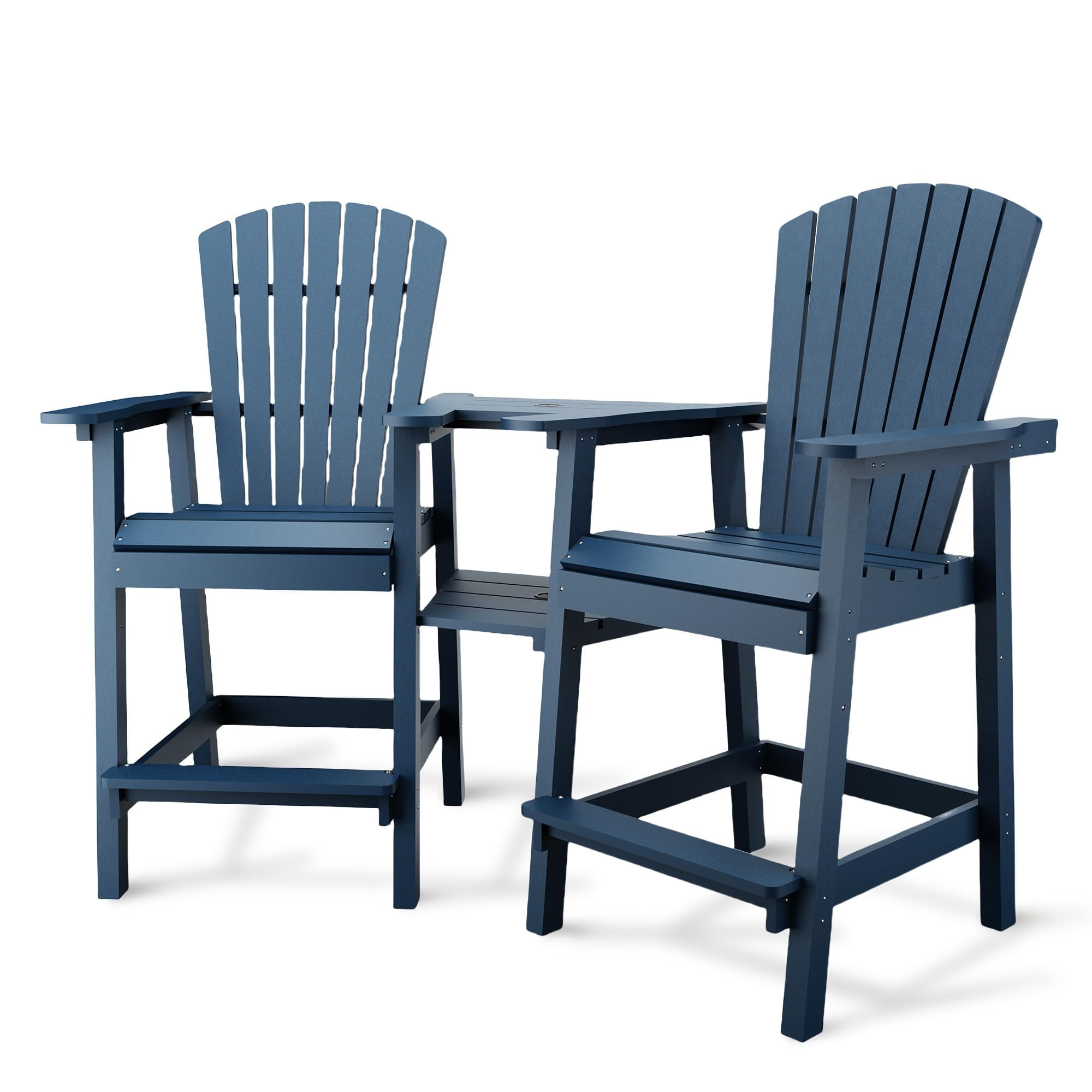 Outdoor Tall Adirondack Chairs Set of 2 HDPE, Paio Adirondack Barstools with Connecting Tray, Recycled Poly Patio High Adirondack Chairs for Deck, Backyard, Balcony