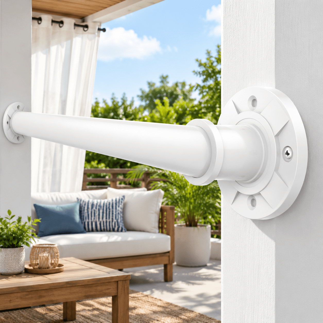 Outdoor Tension Rods For Patio White Extra Curtain Rod 31-132 In(11ft ...