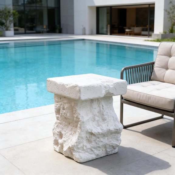 Outdoor Terrace Modern Art Side Table White, Modern End Table for Backyard, Deck, Balcony, Garden