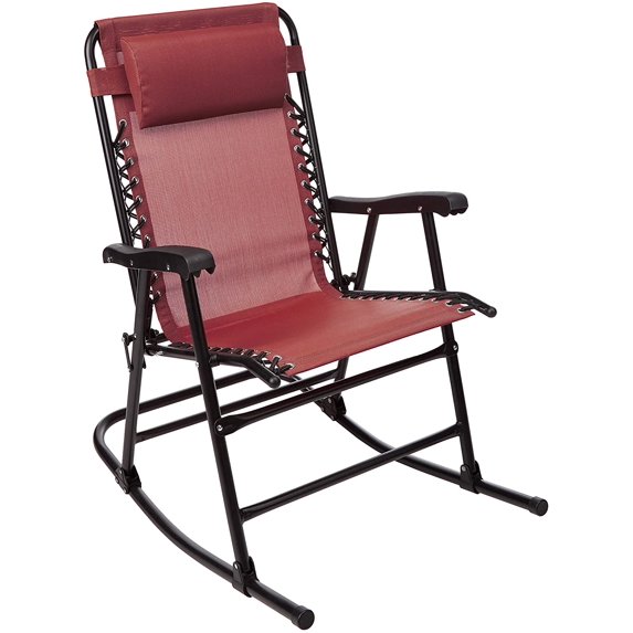 Outdoor Textilene Zero Gravity Folding Lounge Rocker with Pillow, Red