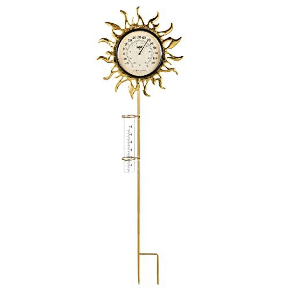 Outdoor Thermometer Stake With Rain Gauge 36 Inches Tall Fade