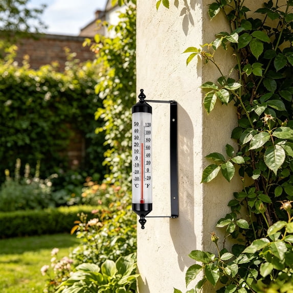 Outdoor Thermometer Waterproof, 10-Inch Outside Temperature Gauge with Adjustable Angle, No Battery, Decorative Metal Thermometer for Wall Garden Greenhouse Patio Garage