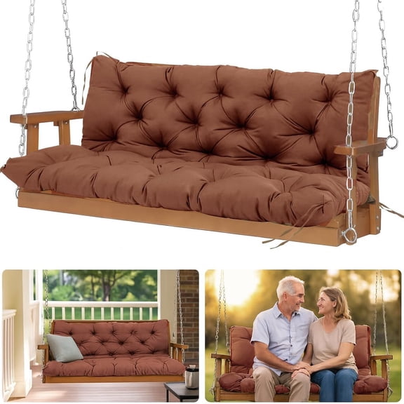 Outdoor Thick Swing Cushion, Waterproof Porch Swing Pad, 2-3 Seat Outdoor Swing Cushion for Porch, Courtyard, Garden, Backyard, (Darkbrown, 60 x 40 inch)