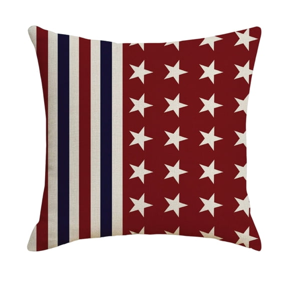 Outdoor Throw Pillow, 4Th of July Pillow, Patriotic Outdoor Decorations, American Flag Decor, 18X18 Inch Durable Woven Linen Us Stars Stripes Pattern Pillow Slipcover for Couch
