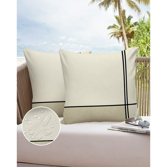 Outdoor Throw Pillow Cover Abstract Modern Minimalist Art Waterproof Cushion Covers 2 Pack Lines Color Burlap Splicing Pillow Cases Home Decoration for Patio Garden Couch Sofa