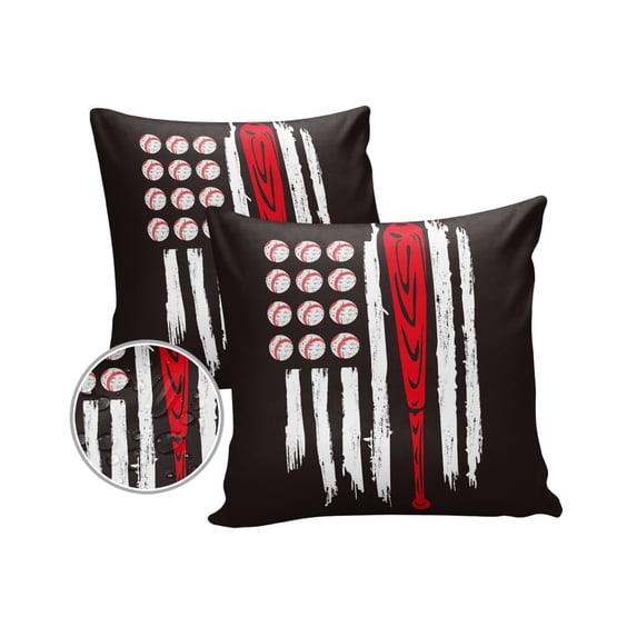 Outdoor Throw Pillow Cover American Flag Theme Baseball on Black Waterproof Cushion Covers 2 Pack Black Pillow Cases Home Decoration for Patio Garden Couch Sofa