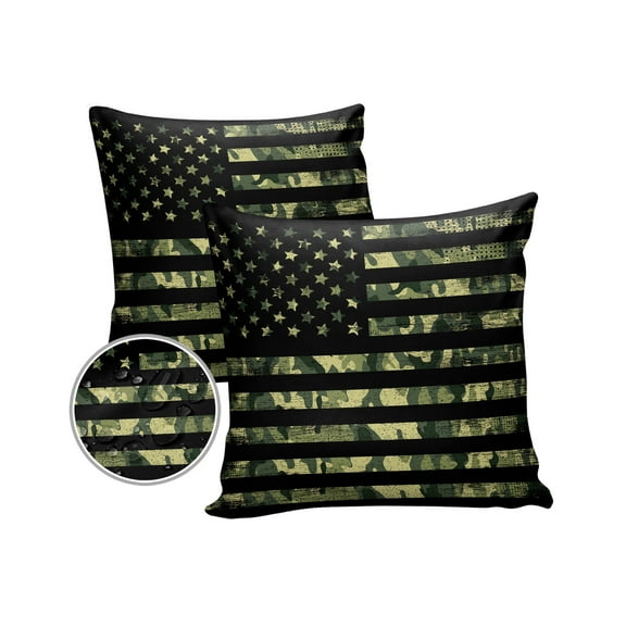 Outdoor Throw Pillow Cover American Retro Stars and Stripes Flag Waterproof Cushion Covers 2 Pack Forests Army Camouflage Pillow Cases Home Decoration for Patio Garden Couch Sofa