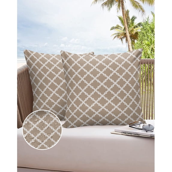 Outdoor Throw Pillow Cover Beige Morrocan Plaid Geometric Art Check Waterproof Cushion Covers 2 Pack Retro Lattice Pillow Cases Home Decoration for Patio Garden Couch Sofa