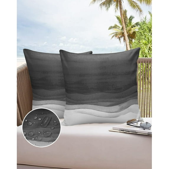 Outdoor Throw Pillow Cover Black Grey White Gradient Ombre Waterproof Cushion Covers 2 Pack Watercolor Ink Painting Art Pillow Cases Home Decoration for Patio Garden Couch Sofa