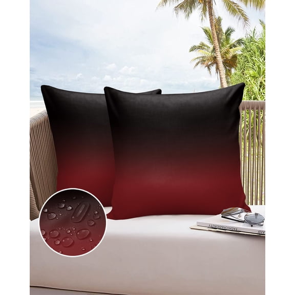 Outdoor Throw Pillow Cover Black and Red Ombre Waterproof Cushion Covers 2 Pack Abstract Gradient Art Pillow Cases Home Decoration for Patio Garden Couch Sofa