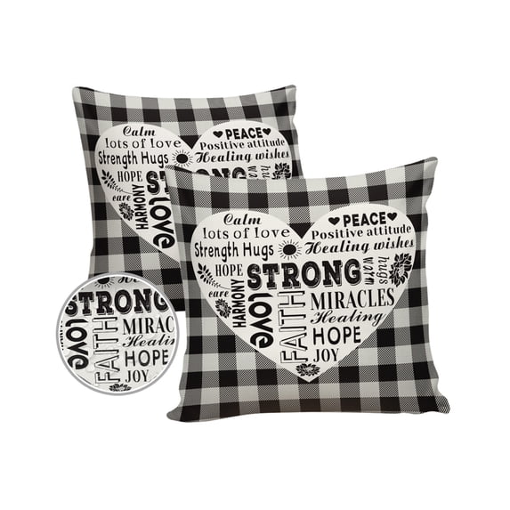 Outdoor Throw Pillow Cover Black and White Buffalo Plaid Waterproof Cushion Covers 2 Pack Heart Shape Inspiration Quotes Pillow Cases Home Decoration for Patio Garden Couch Sofa