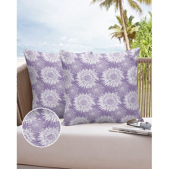 Outdoor Throw Pillow Cover Blooming Sunflowers on Purple Waterproof Cushion Covers 2 Pack Nature Spring Flower Blossom Pillow Cases Home Decoration for Patio Garden Couch Sofa