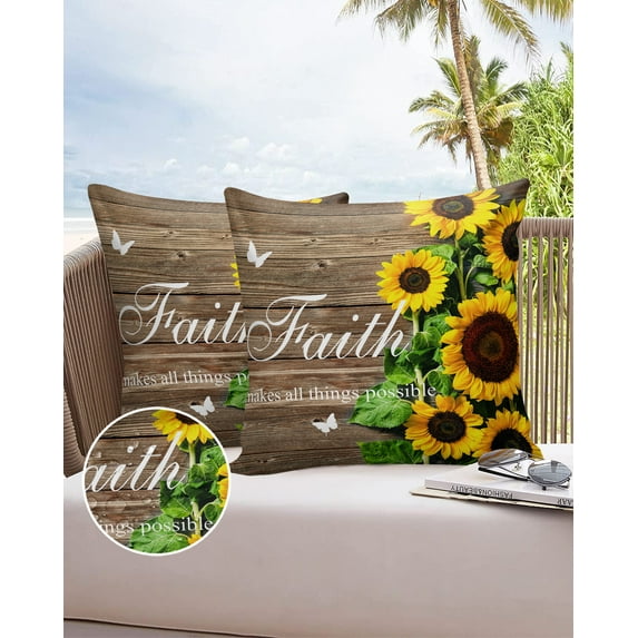 Outdoor Throw Pillow Cover Blossom Sunflowers Butterfly Waterproof Cushion Covers 2 Pack Farm Vintage Wood Plank Pillow Cases Home Decoration for Patio Garden Couch Sofa
