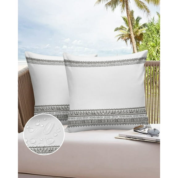 Outdoor Throw Pillow Cover Bohemian Ethnic Arts Waterproof Cushion Covers 2 Pack Minimal Black Lines Stripe and White Pillow Cases Home Decoration for Patio Garden Couch Sofa