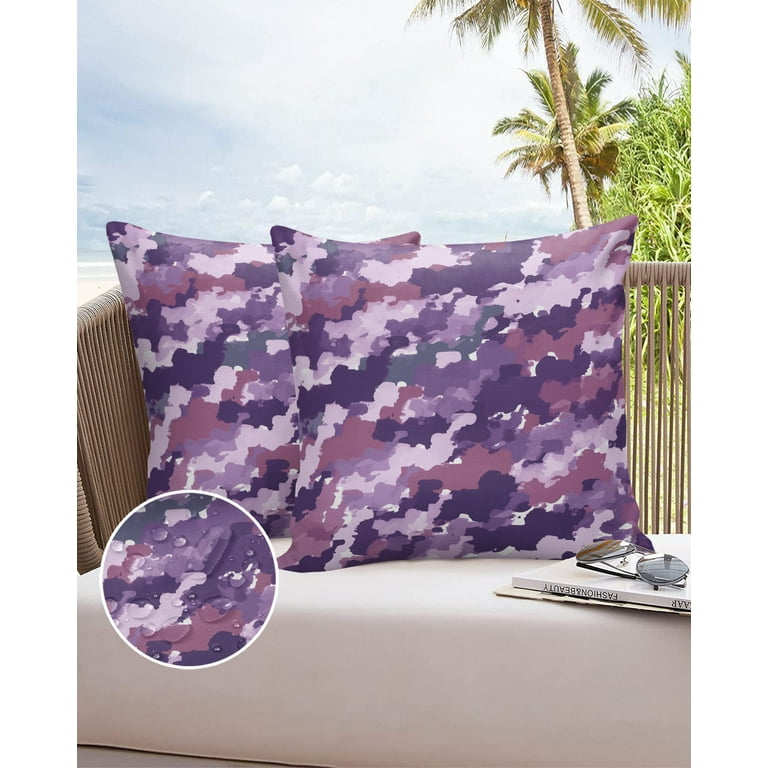 Outdoor Throw Pillow Cover Camouflage Purple Waterproof Cushion