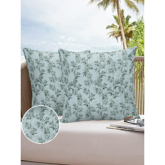 Outdoor Throw Pillow Cover Chinese Watercolor Green Bamboo Plant Waterproof Cushion Covers 2 Pack Natural Seamless Botany on Teal Pillow Cases Home Decoration for Patio Garden Couch Sofa