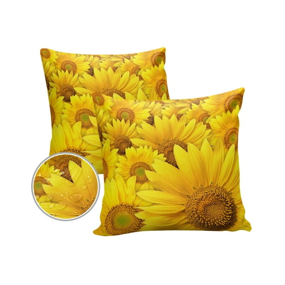 Outdoor Throw Pillow Cover Farm Blooming Yellow Sunflower Waterproof Cushion Covers 2 Pack Watercolor Flowers Pillow Cases Home Decoration for Patio Garden Couch Sofa