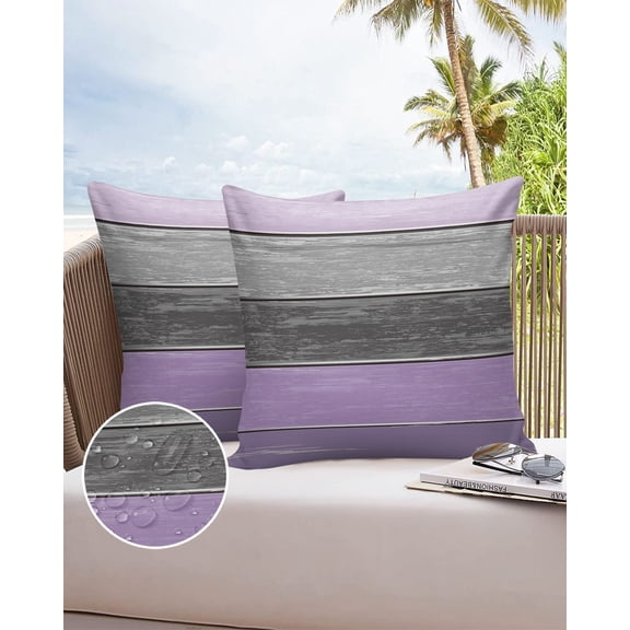 Outdoor Throw Pillow Cover Farm Purple Grey Ombre Wood Grain Waterproof Cushion Covers 2 Pack Vintage Barn Wooden Pillow Cases Home Decoration for Patio Garden Couch Sofa