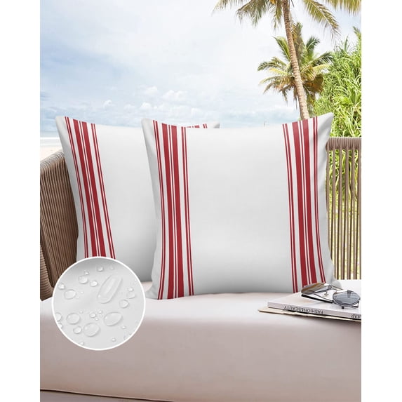 Outdoor Throw Pillow Cover Farm Red Stripes on White Waterproof Cushion Covers 2 Pack Modern Minimalist Lines Art Pillow Cases Home Decoration for Patio Garden Couch Sofa