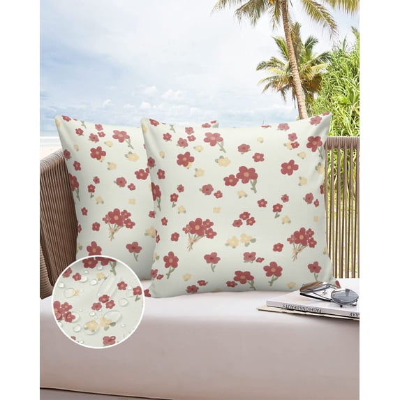 Outdoor Throw Pillow Cover Farm Watercolor Red Yellow Floral Waterproof Cushion Covers 2 Pack Rustic Blossom Flowers Art Pillow Cases Home Decoration for Patio Garden Couch Sofa