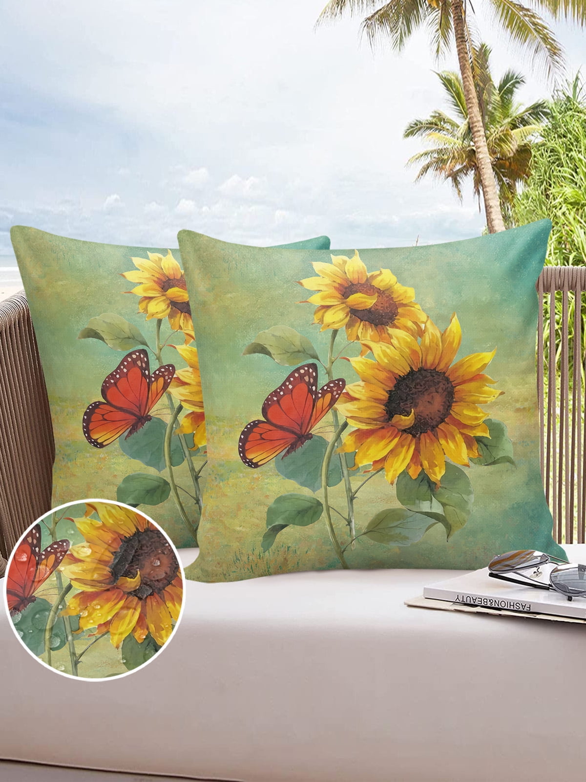 Outdoor Throw Pillow Cover Farm Watercolor Sunflower Butterfly Waterproof Cushion Covers 2 Pack Teal Yellow Gradient Art Pillow Cases Home Decoration for Patio Garden Couch Sofa Walmart