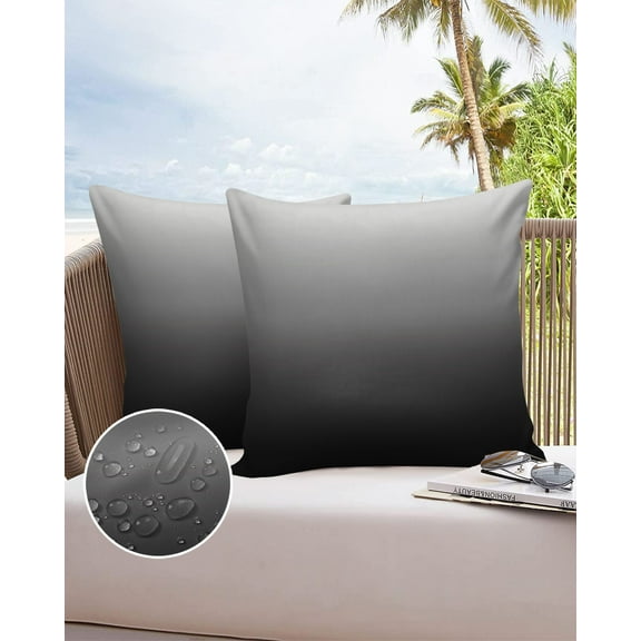 Outdoor Throw Pillow Cover Gradient Ombre Color Black and Grey Waterproof Cushion Covers 2 Pack Modern Minimalist Pillow Cases Home Decoration for Patio Garden Couch Sofa