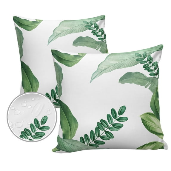 Outdoor Throw Pillow Cover Ins Nordic Style Tropic Plantain Leaves Waterproof Cushion Covers 2 Pack Natural Plants Pillow Cases Home Decoration for Patio Garden Couch Sofa