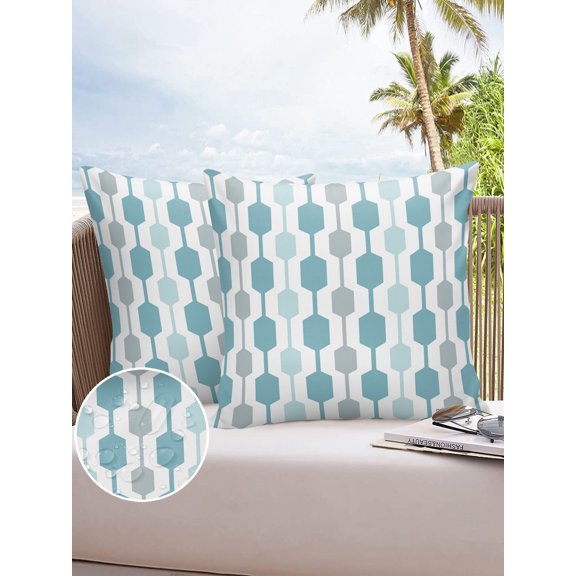 Outdoor Throw Pillow Cover Mid Century Geometric Hexagon Pattern Waterproof Cushion Covers 2 Pack Modern Abstract Art Pillow Cases Home Decoration for Patio Garden Couch Sofa