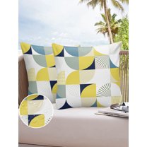 Outdoor Throw Pillow Cover Mid Century Geometric Splicing Art Waterproof Cushion Covers 2 Pack Circle Square with Stripe Dot Pillow Cases Home Decoration for Patio Garden Couch Sofa