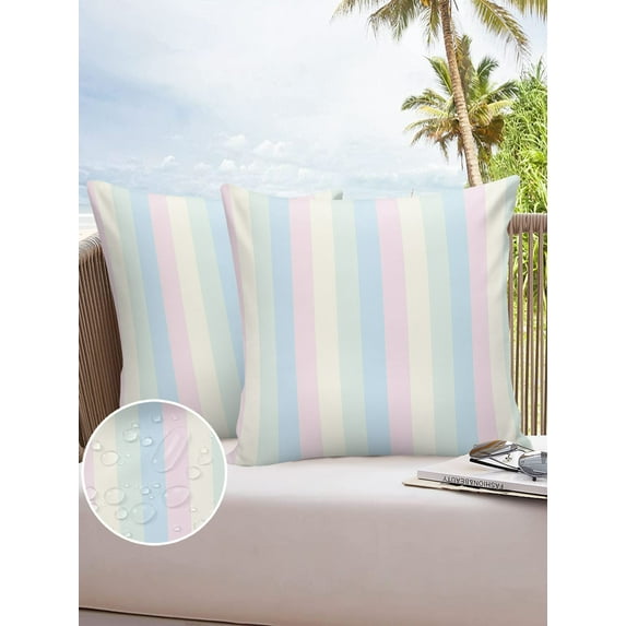 Outdoor Throw Pillow Cover Minimalist Geometric Art Colorful Stripe Waterproof Cushion Covers 2 Pack Blue Pink Green and Yellow Pillow Cases Home Decoration for Patio Garden Couch Sofa