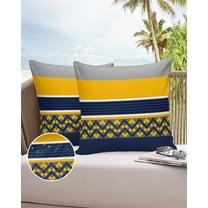 Outdoor Throw Pillow Cover Minimalist Gray Yellow Blue Color Block Waterproof Cushion Covers 2 Pack Geometric Wavy Stripe Pillow Cases Home Decoration for Patio Garden Couch Sofa