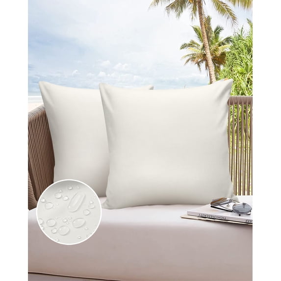Outdoor Throw Pillow Cover Minimalist Modern Art Waterproof Cushion Covers 2 Pack Solid Pure White Color Pillow Cases Home Decoration for Patio Garden Couch Sofa