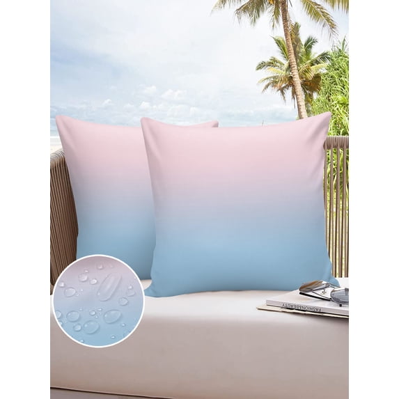 Outdoor Throw Pillow Cover Modern Abstract Ombre Color Art Waterproof Cushion Covers 2 Pack Minimalist Pink Blue Gradient Pillow Cases Home Decoration for Patio Garden Couch Sofa
