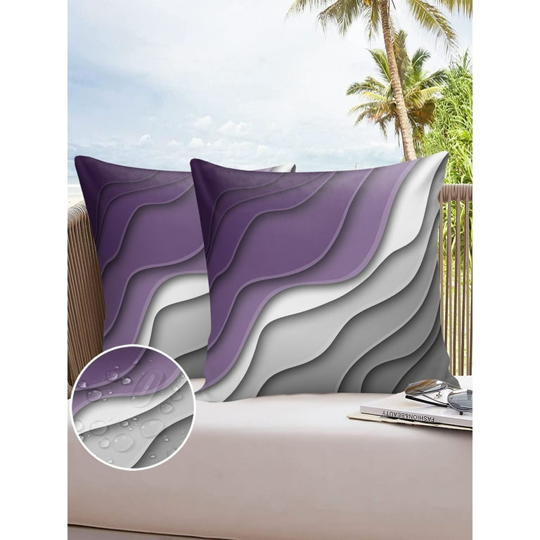 Outdoor Throw Pillow Cover Modern Purple Grey Gradient Waterproof