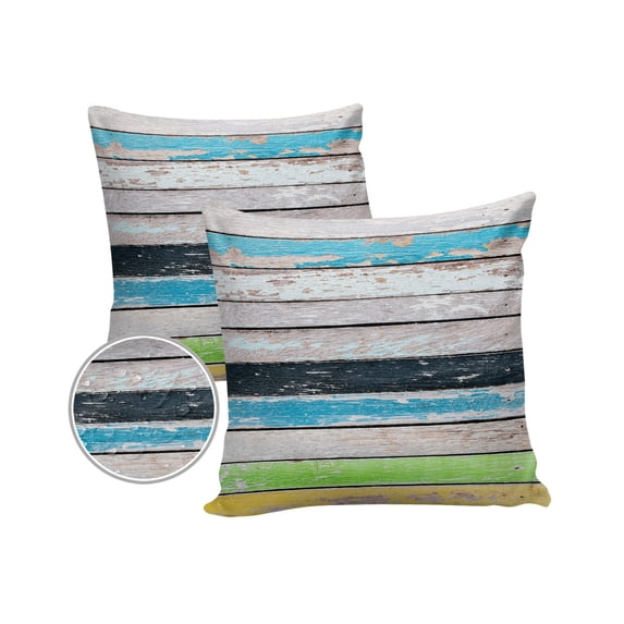 Outdoor Throw Pillow Cover Retro Colorful Wood Board Waterproof Cushion Covers 2 Pack Farm Wooden Texture Pillow Cases Home Decoration for Patio Garden Couch Sofa